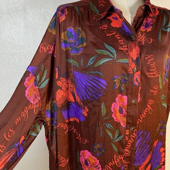 Free People sz L Silky Nights Button Up Tunic - Picture 3 of 15